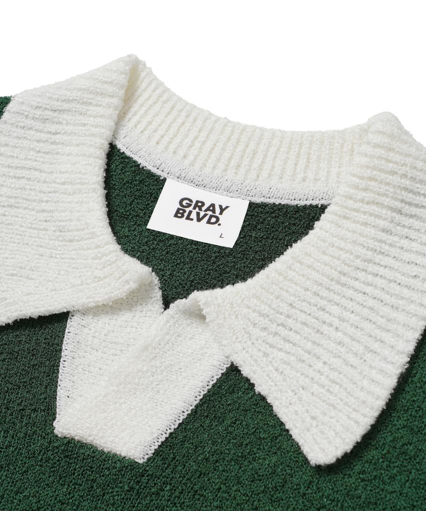 GRAYBLVD Glow Open Collar Knit Short Sleeve Gkbst32 (Green)