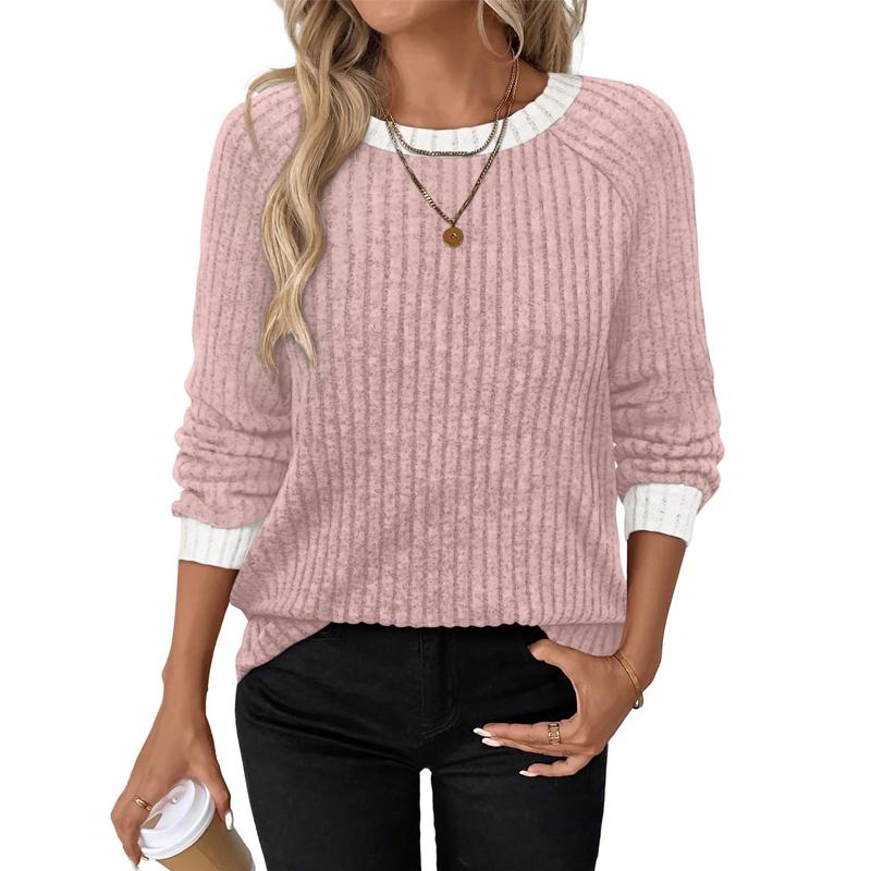 T-shirt da Donna Autunno Inverno Girocollo Patchwork Manica Lunga Top