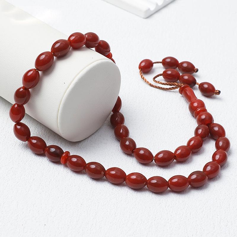 Islamic 33-Bead Tasbih Prayer Rosary, 9x12 mm Beads, Middle Eastern Hui Hand String