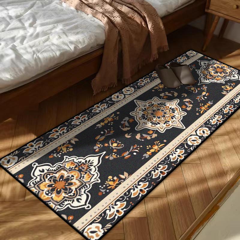 European Style Black Golden Bedroom Bedside Carpet Living Room Decoration Home Long Rugs Washable Non-slip Plush Floor Mat Soft