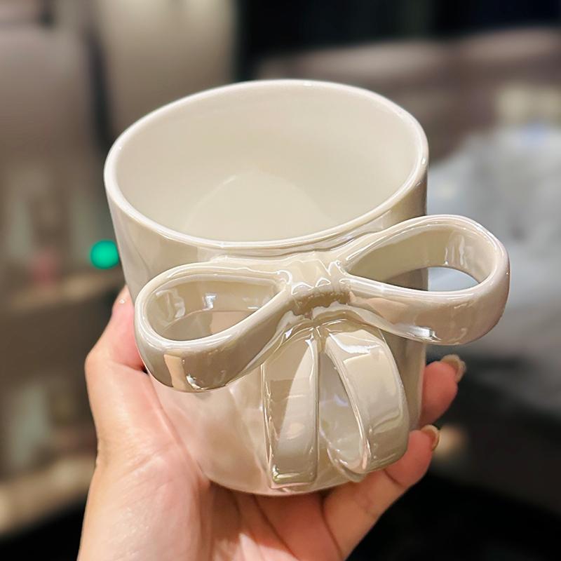 Korean Style Bow Handle Coffee Mug – Aesthetic Water Cup for Women and Girls