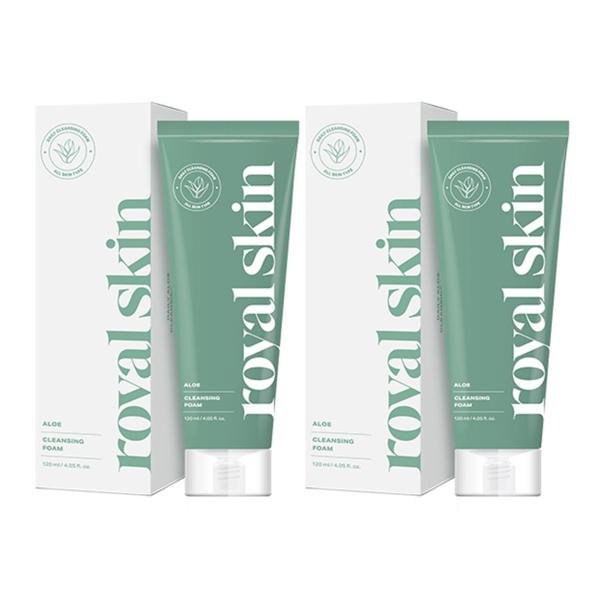 Royal Skin Daily Aloe Cleansing Foam Set (2pcs) - Soothing & Refreshing Aloe Vera Extract for Sensitive Skin 120ml x 2