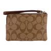 Coach Corner Zip 16 Zipper Closure Monogram Canvas With Leather Wristlet Coin Purse Clutch Women Wristlet Brown 58035-IME74