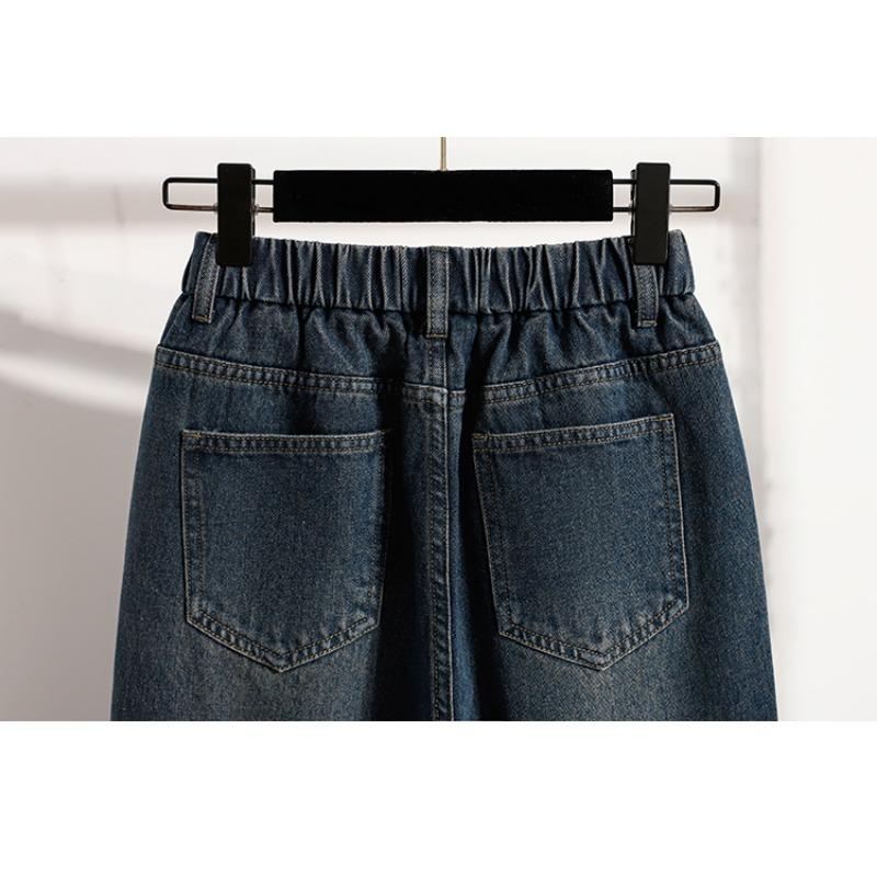 DIMANAF 2025 Plus Size Autumn Women Jeans Elastic Wide-leg Pants Denim Basic Blue High Waist Oversize New Pants 5XL