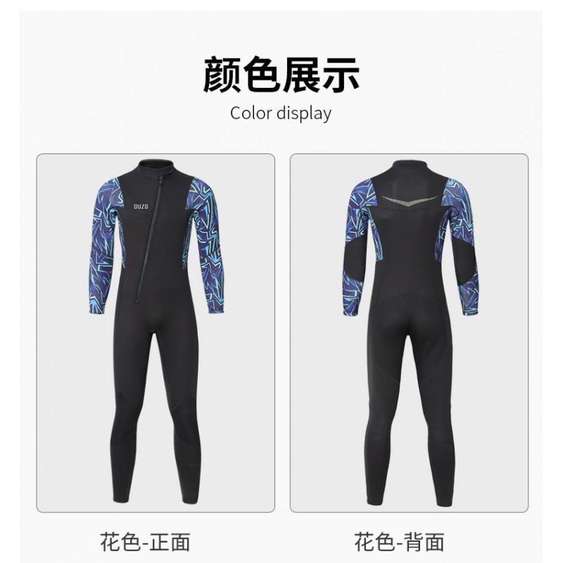 OUZO 3mm Wetsuit Men's Long-sleeved One-piece Thick Cold-proof Warm Snorkeling Surfing Suit Swimsuit