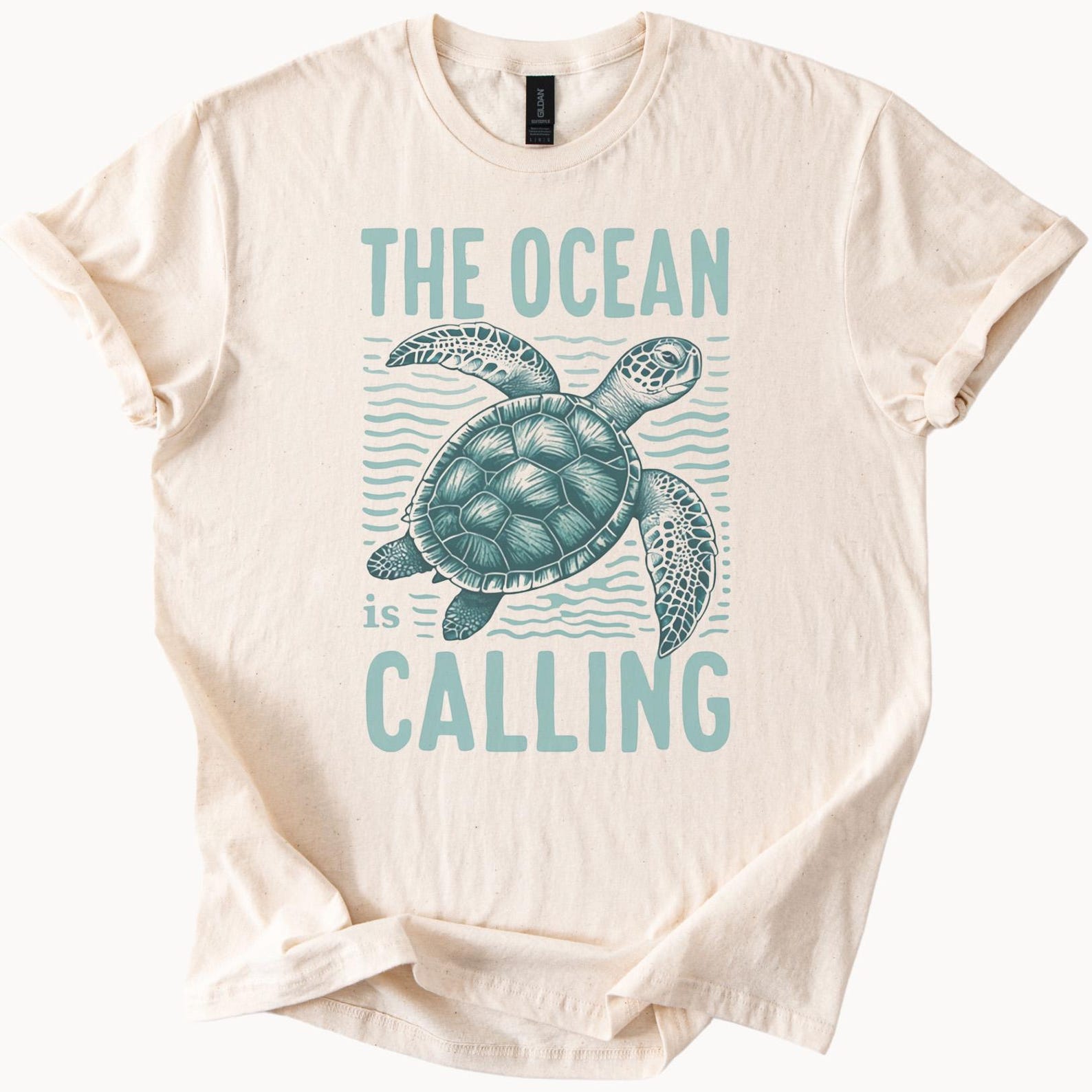 Ocean Calling Sea Turtle TShirt Beach Lover Tee Coastal Graphic Top 160