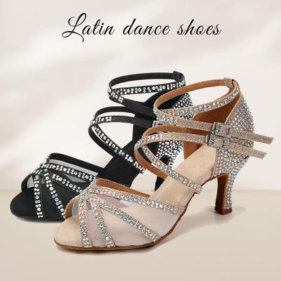 Women Latin Dance Shoes Rhinestones Ballroom Salsa Bachata Wedding Perfermence Dancing Shoes