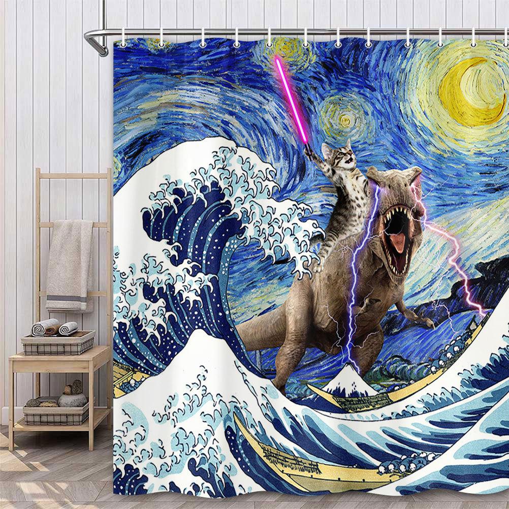 Duschvorhang Katze Lustiges Muster Badezimmervorhang Polyester Trennvorhang Wasserdicht und Schimmelresistent Heimdekoration
