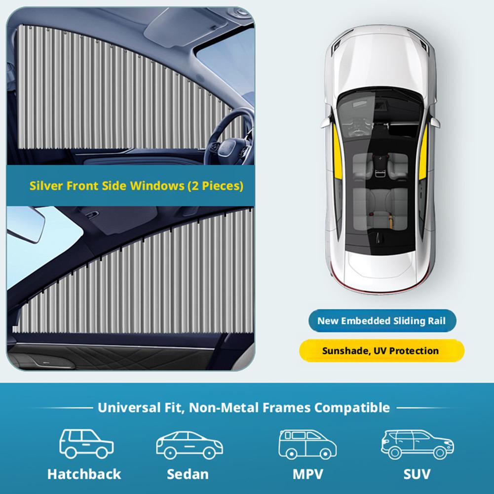 2/4 Pcs Retractable Car Side Window Sun Shade, Embedded Track Privacy Blackout Curtain for Auto Uv Protection Accessories