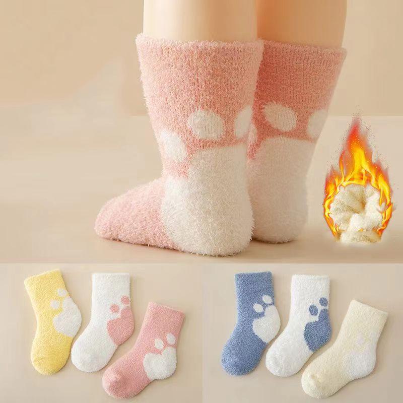 3PCS Set Baby Socks Sbring Autumn and Winter Thick Warm Baby Plush Socks Children's Coral Velvet Floor Socks 0-3 Years Old