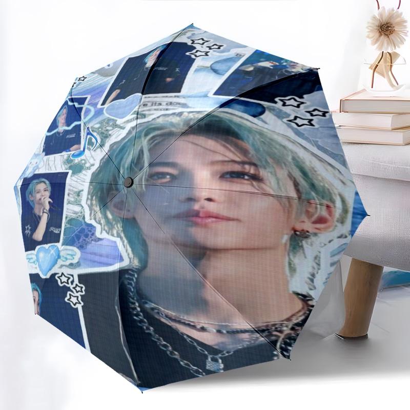 1pc Kpop Umbrella Portable Folding Umbrella Iron Frame Hole Bone Structure Outdoor Home Umbrella