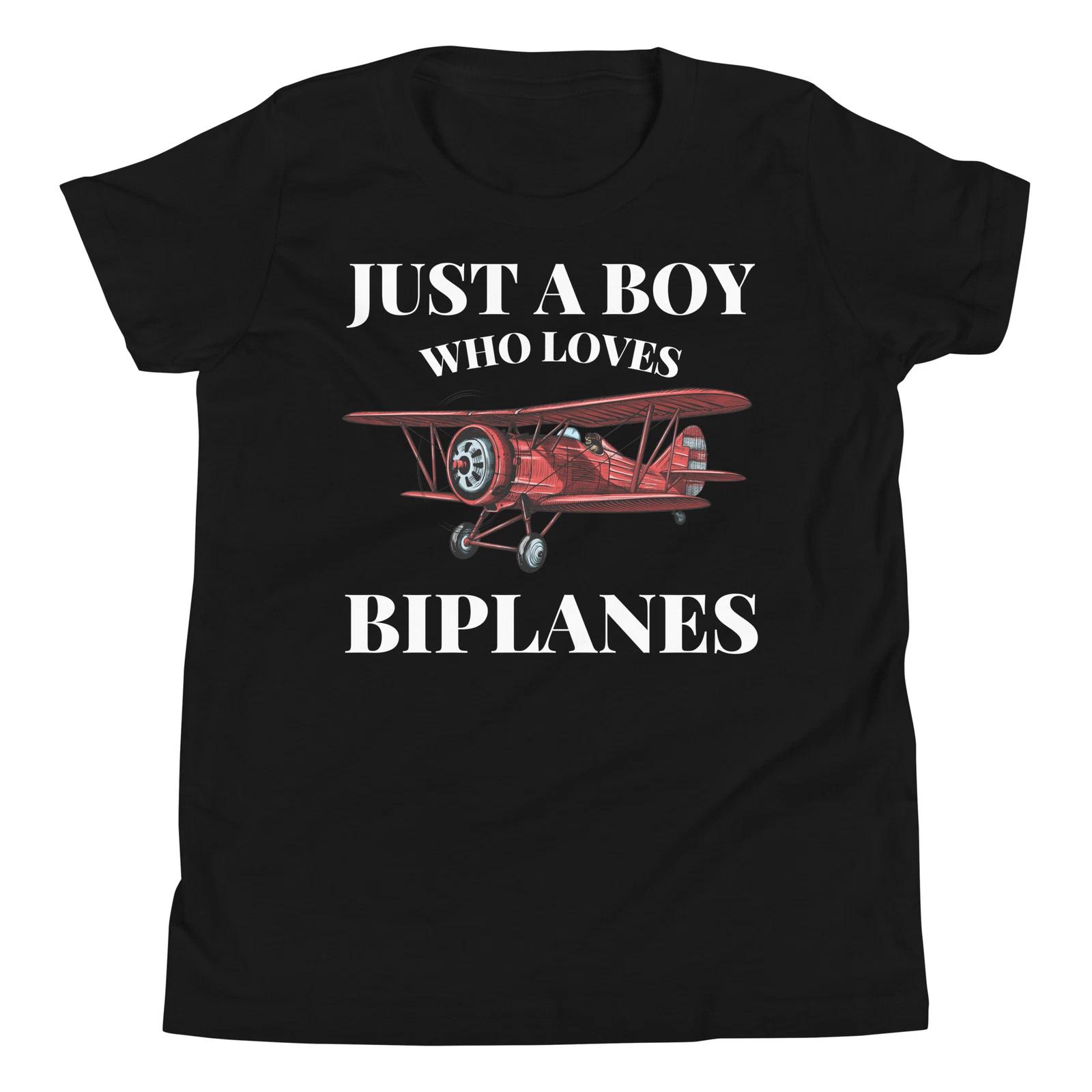 Just a Boy who loves Biplanes Airplane Aviation Bi-Plane Youth T-Shirt 100