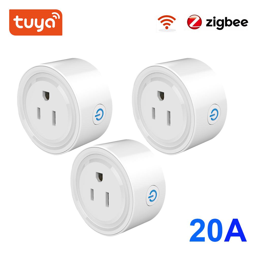 Zigbee Smart Plug 20A, régua de energia americana, mini tomada sem fio com monitor de energia, compatível com Alexa, Google Home e Tuya Hub
