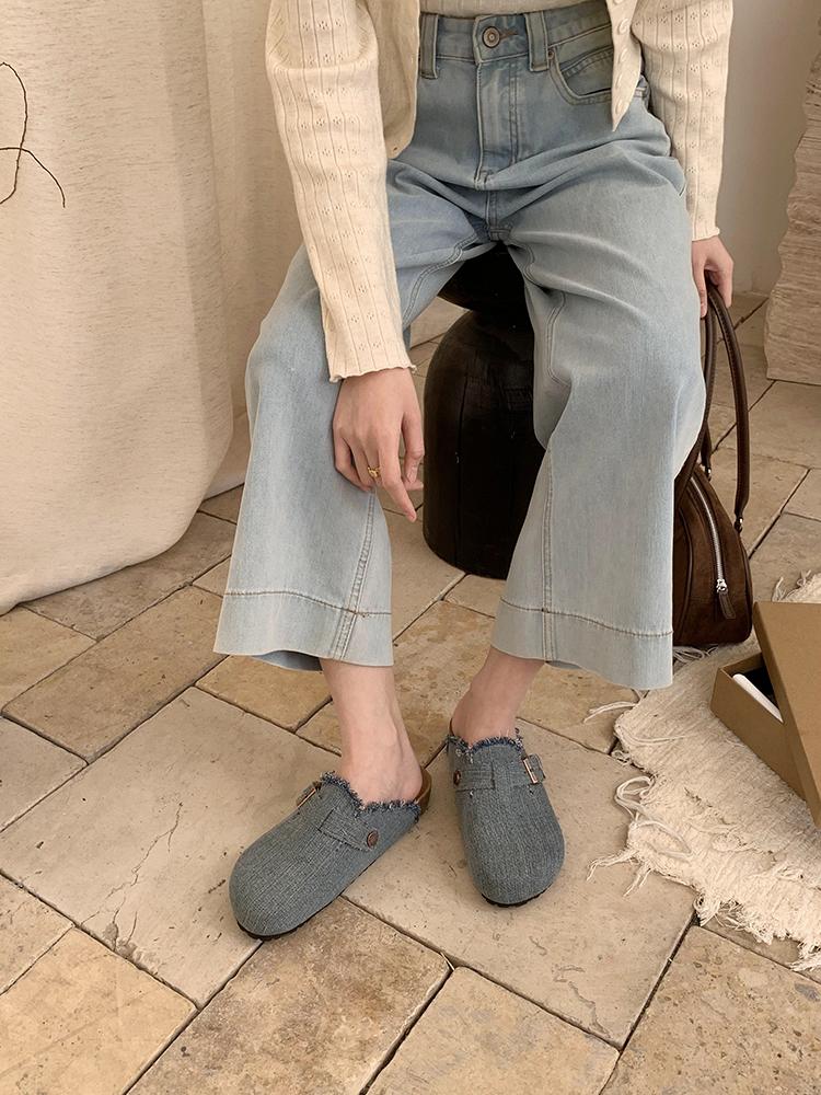 Fashion Women's Canvas Mule Clogs Closed Toe Cork Footbed Slide Sandals Leisure Vacation Beach Shoes Outdoor Flats Women's Mules Zapatos