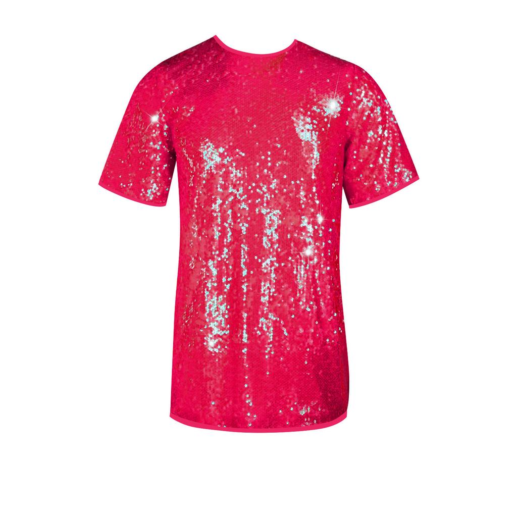 Women's Sequin T-Shirt Dress Sparkly Casual Short Sleeve Party Club Outfit Costume