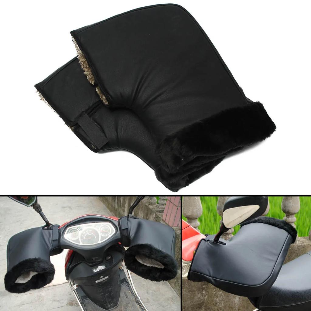 1 Pair PU Motorcycle Handlebar Hand Muffs Waterproof Winter Thickened Warm Handlebar Gloves Riding Gloves for Scooter Motorbike