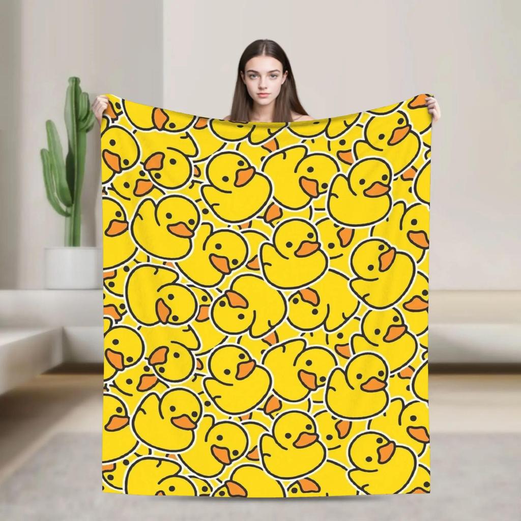 White Rubber Ducky Pattern Plush Blanket for Kids Soft Flannel Bedding Throw Warm Outdoor Use Quality Bedspread Gift Idea