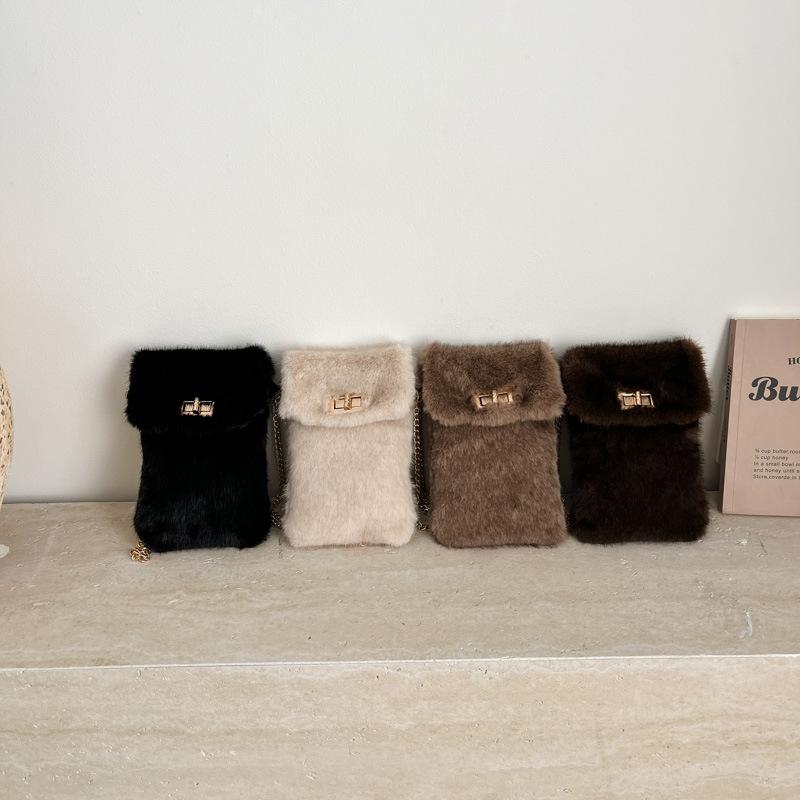 Real Mink Fur Bag Women's One Shoulder Crossbody Female Winter Plush Purses And Handbags Luxury Chain Messenger Shoulder Bag