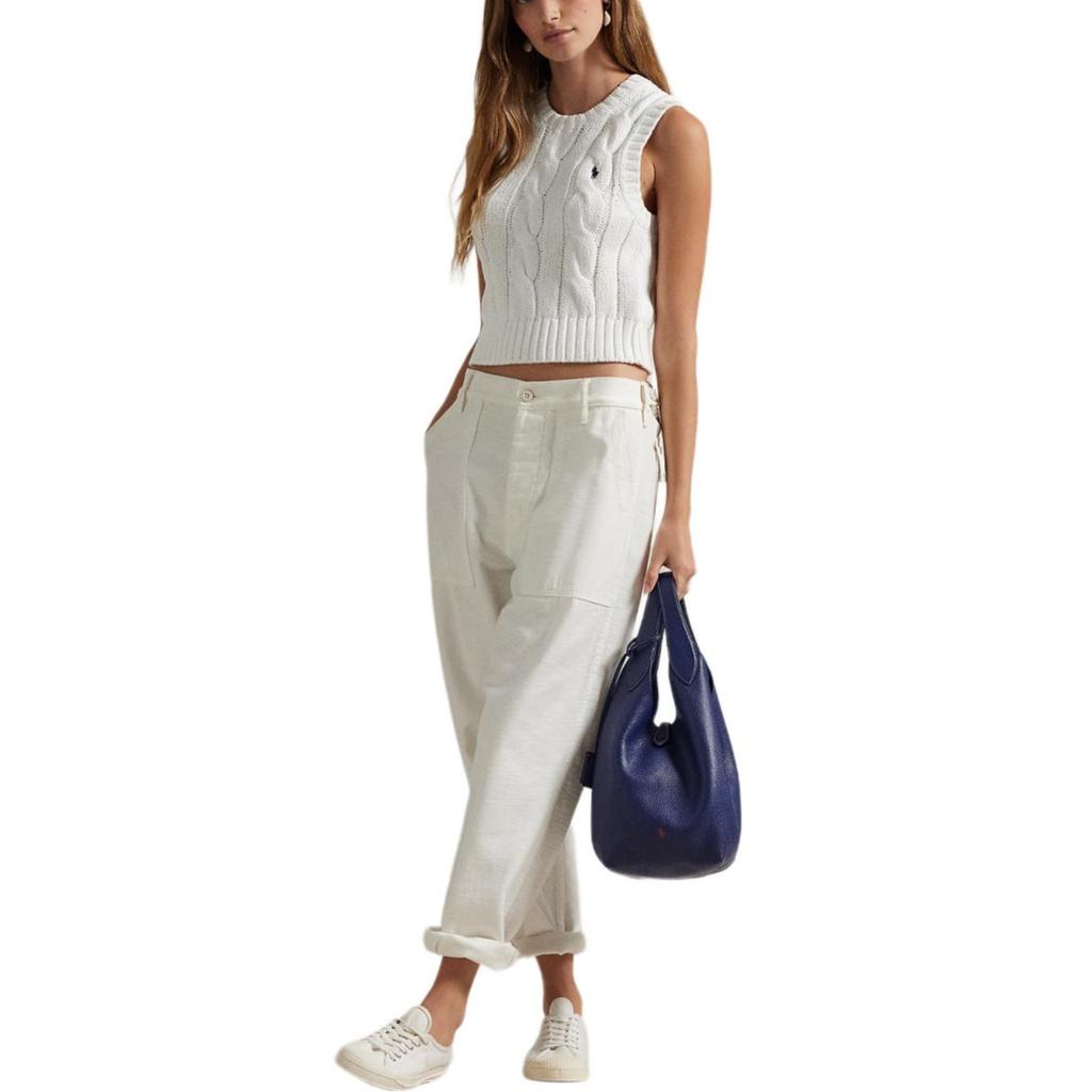 Polo Ralph Lauren Embroidered Pony Crew Neck Cable Knit Sleeveless Top Women Tops White WMPOSWENC021163-100