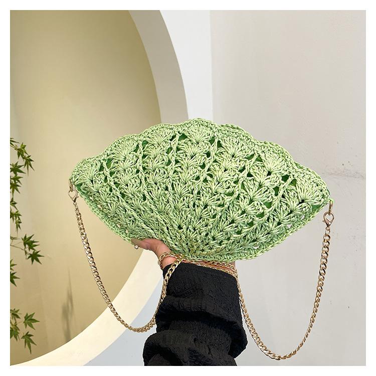 

Shell crossbody straw woven bag new fashion hollow fan straw bag woven bag women s seaside vacation beach bag зелений
