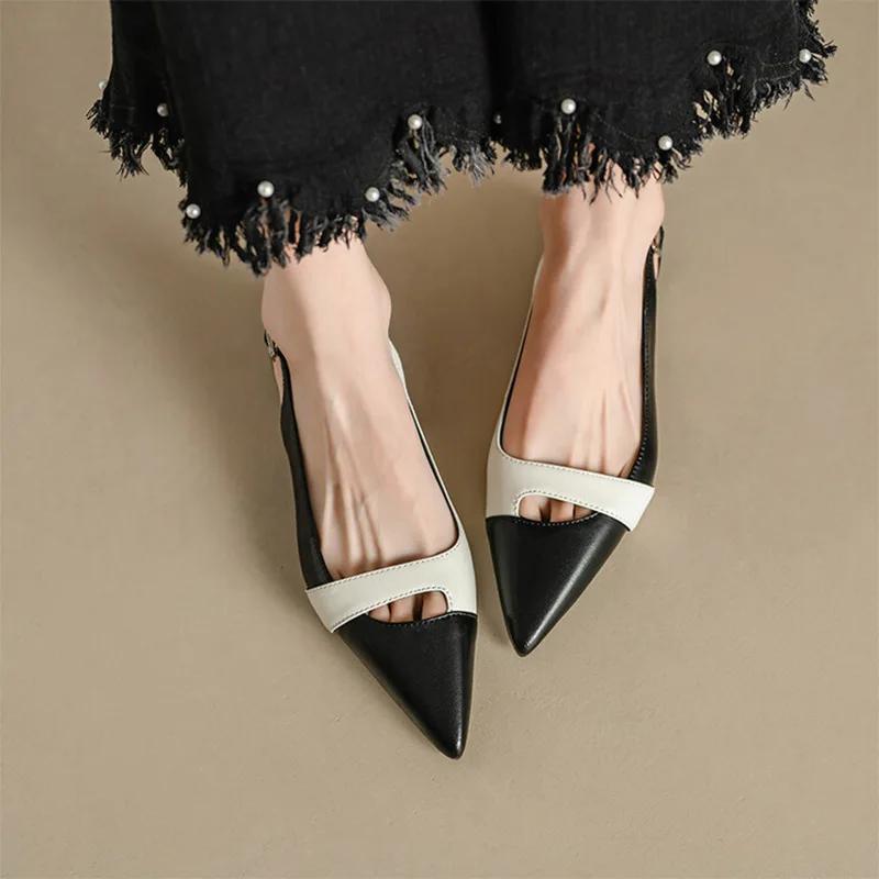 Baotou French Style Single Shoe Women's Summer New Retro Color Blocked Sandals Fashionable Pointed Low Heel Flat Shoes