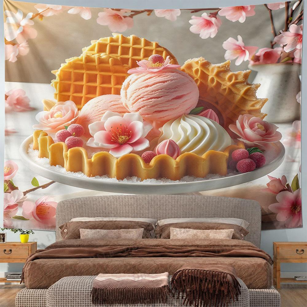 Cherry Blossom Dessert Art Pattern Wall Hanging Tapestry Decorative Tapestry Home Decor for Bedroom and Living Room