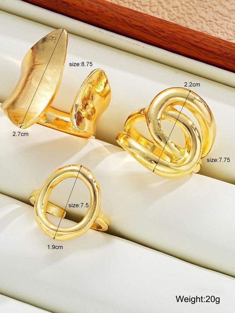 3pcs Retro Punk Exaggerated Asymmetrical Ring Set for Women Fashion Minimalist Geometric Hollow Round Unique Design Ring Jewelry