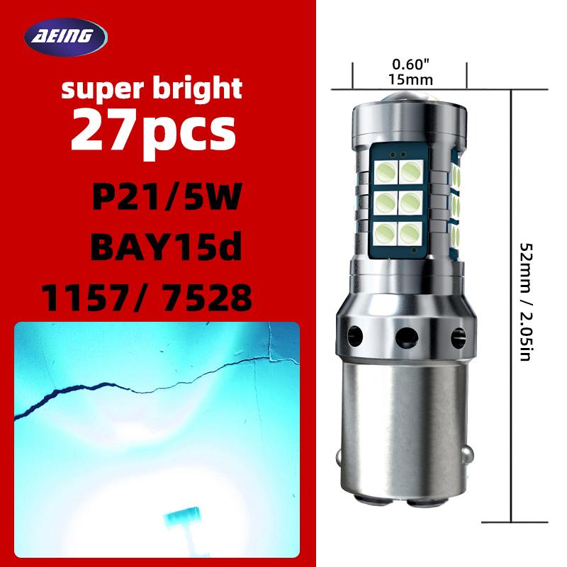2pcs P21/5W Car LED DRL Blubs Daytime Running Light BAY15d 1157 7528 Canbus Error Free For Jeep Renegade SUV BU B1 2014-2020