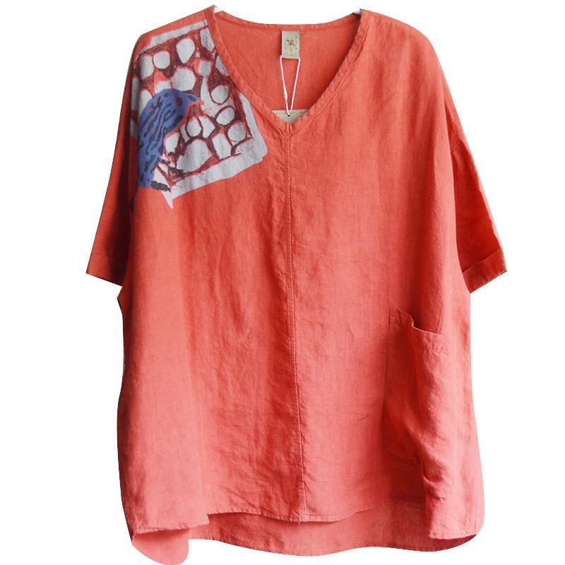 Plus Size Women Summer Cotton Linen T-shirts Short Sleeve Loose Tshirts Vintage Oversized Tops