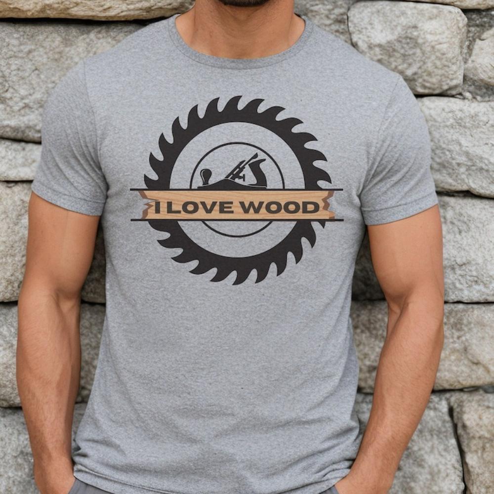 I Love Wood Tshirt Woodworkers Hobby Sawblade with Hand Plane Graphic T Shirts Woman Man Unisex Adult Cotton Shortsleev