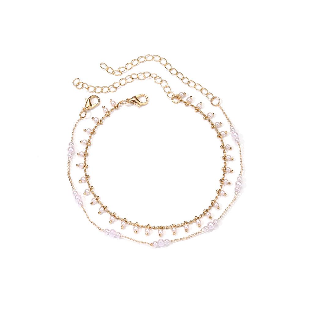 Cold wind summer beach multi-layer pearl anklet, European and American street auction design foot decoration