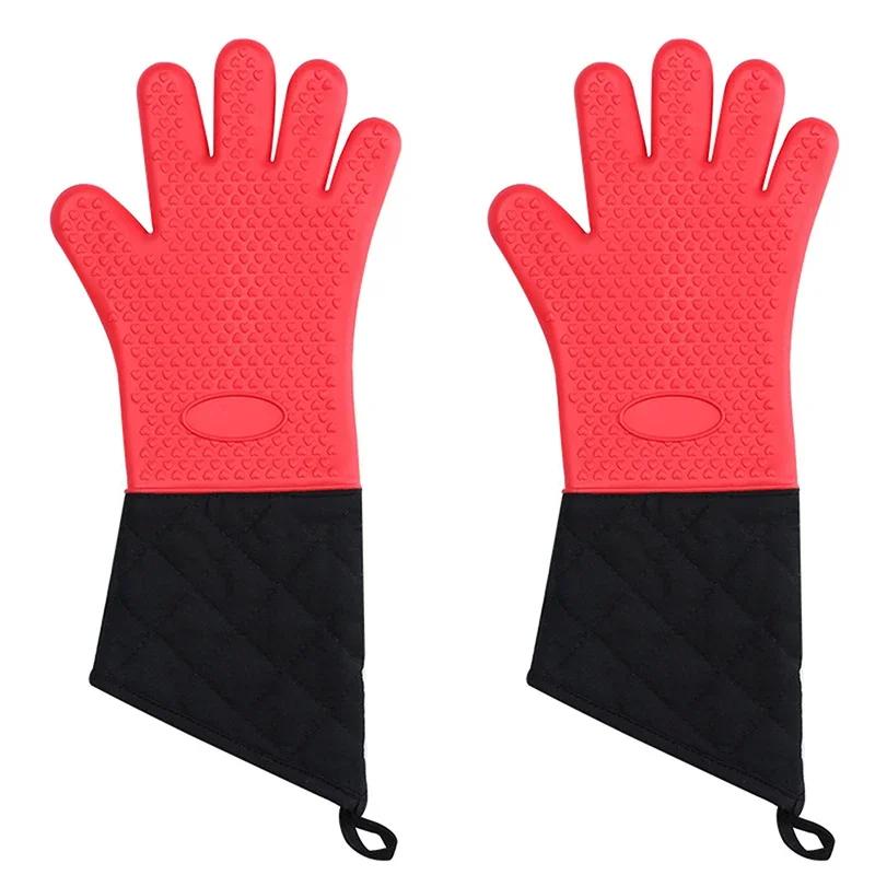 1/2Pcs Silicone Microwave Gloves Oven Mitts Heat Resistant BBQ Gloves With Cotton Lining Anti-Scalding Baking Gloves For Kitchen