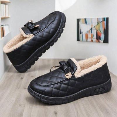 Sapatos de Inverno Femininos Antiderrapantes de Couro com Forro de Veludo e Algodão - Sola Macia, Impermeáveis, Quentes, para Caminhar