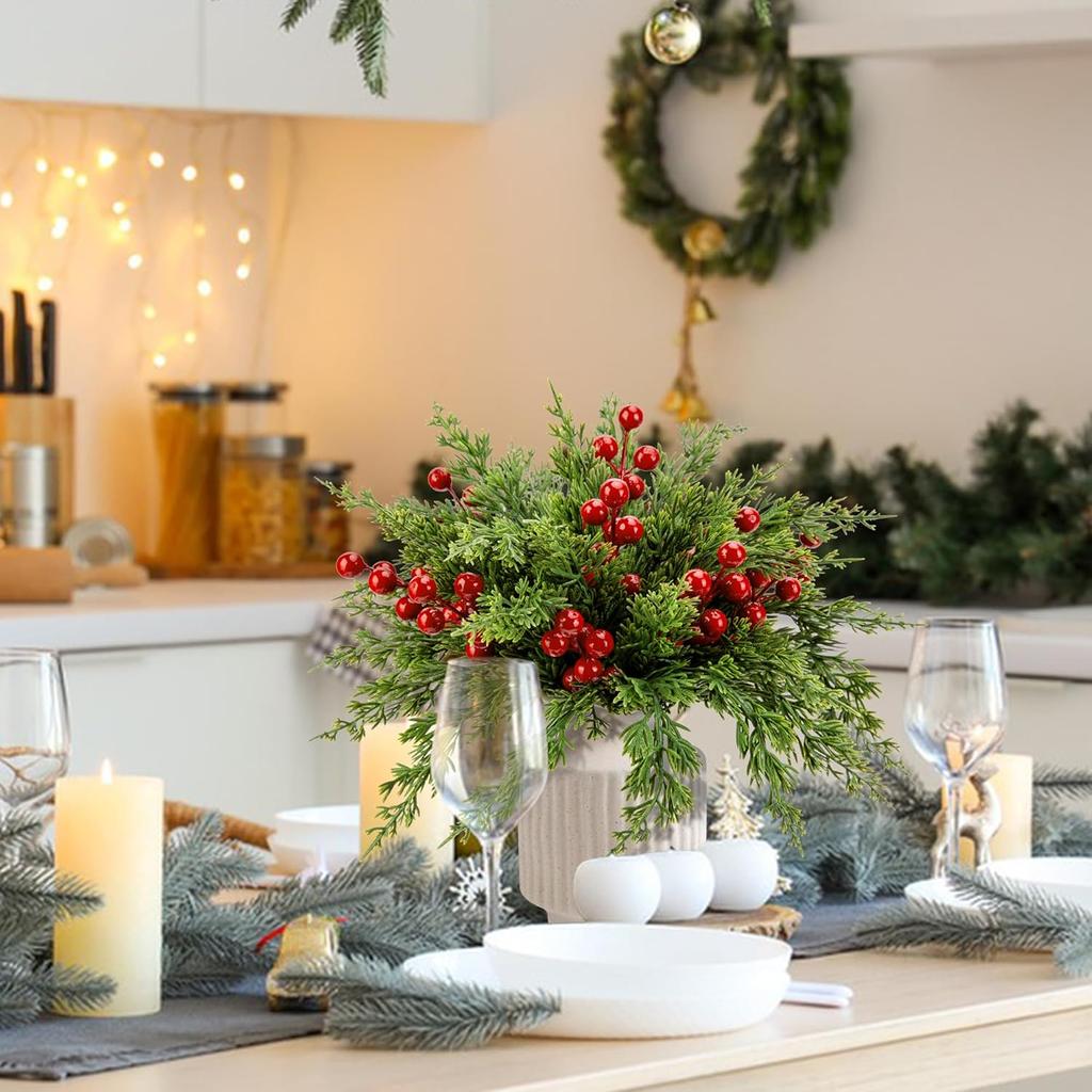 20 ks Vánoční umělé borové větvičky Faux Evergreen Norfolk Pine Cypřišové listy Stonky Umělé pro DIY Řemeslnou girlandu Domácí dekorace