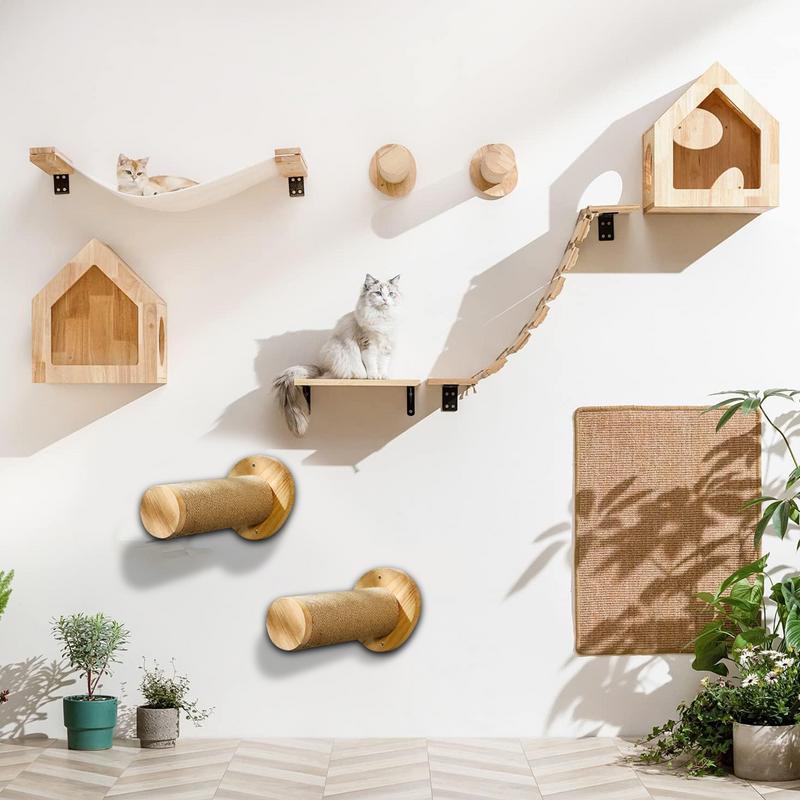 Cat Climbing Wall Wooden Scratching Post Stable And Safe Ladder 2X Indoor Kitten Wall Shelf Wall-Mounted Pet Supplies Furniture
