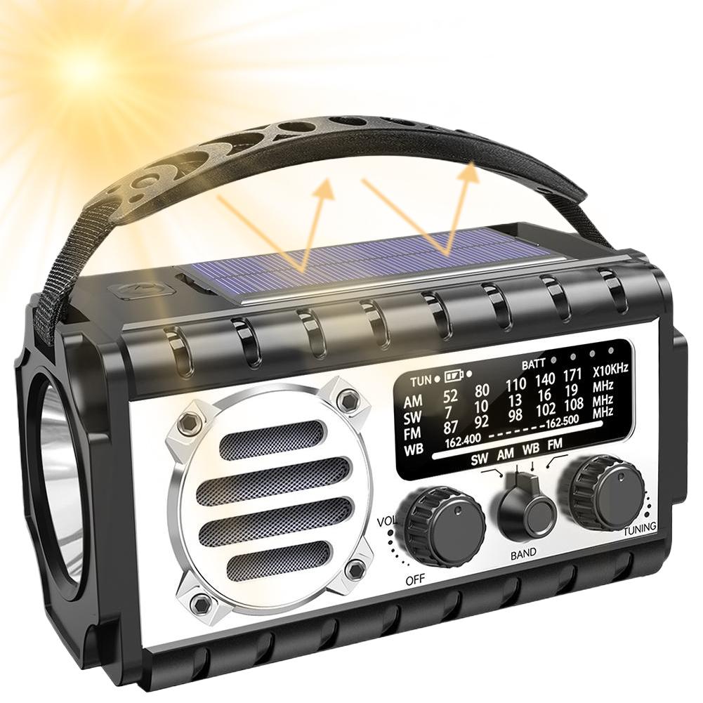 Hand Crank Emergency Radio with Flashlight Reading Lamp SOS Alarm Solar Powered Radio Portable Weather Radio for Emergency/Home
