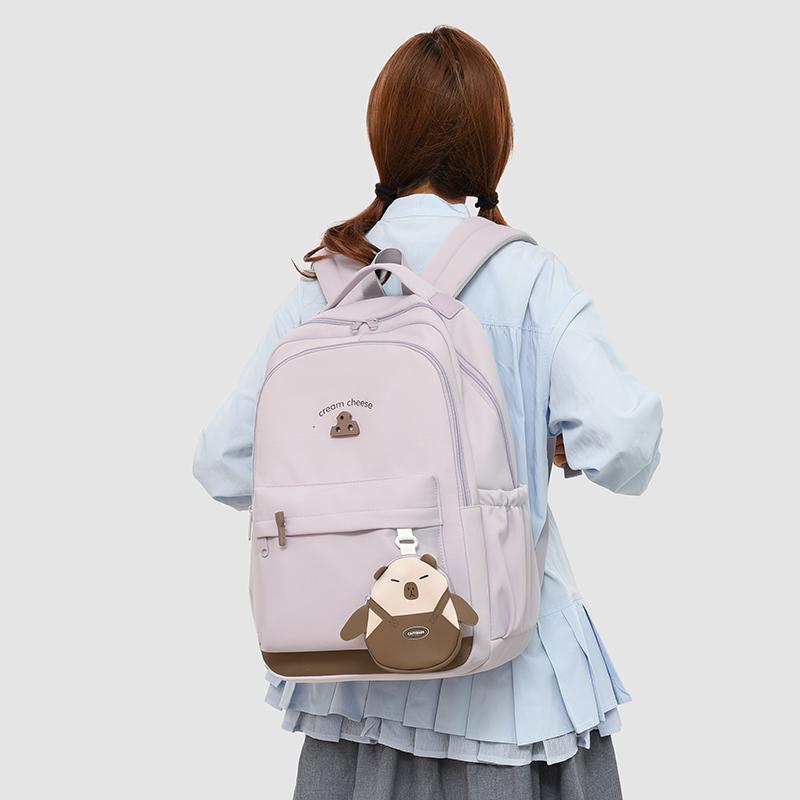 Women's Solid Color Backpack Student Large Capacity Schoolbag Commuter Backpack