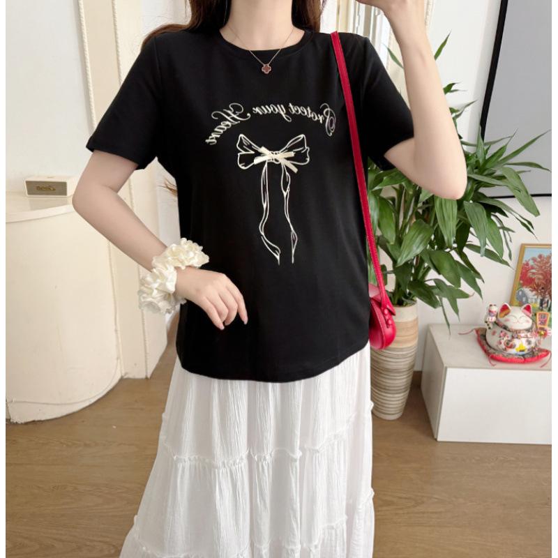2026 Spring Maternity Set: Korean Style Round Neck Printed Top & Skirt XL