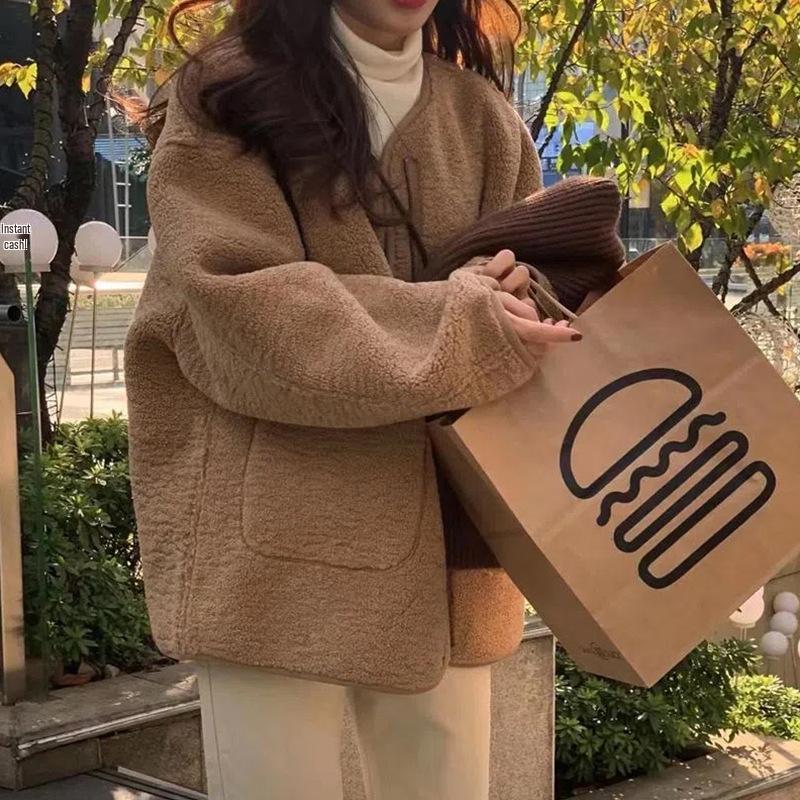 Women's Plus Size Retro Loose Street Jacket - Lambswool Feel, Cozy Autumn/Winter Coat, American Lazy Style