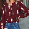 YYFS Women's Fashion Casual Fall Winter Feather Print Long Sleeve V-Neck Blouses & Shirts