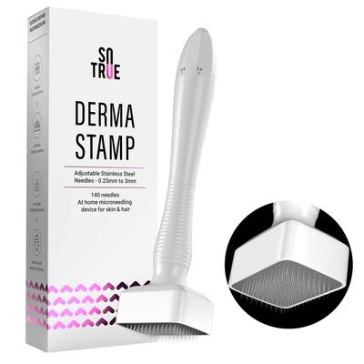 Sotrue Derma Stamp do wzrostu włosów | Regulowane igły 0,25 mm do 3 mm | 140 mikronakłuwaczy do naprawy skóry, twarzy, włosów i wzrostu brody