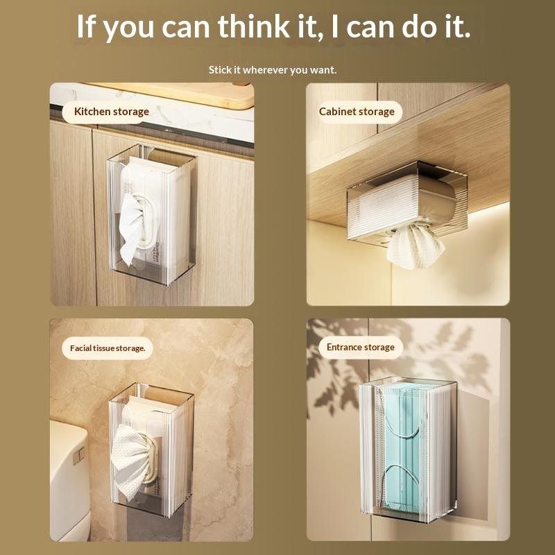 Plastic Tissue Box Holder, Wall Mounted, Transparent, Multi-Functional Paper Towel Dispenser For Living Room And Bathroom