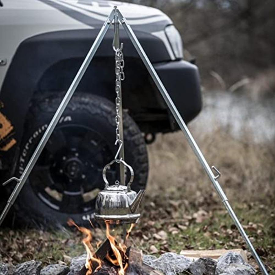 Outdoor Cooking Tripod with Variable Length Chain for Hanging Barbeque Grates or Dutch Ovens Steel Camping Cook Stand with Adju