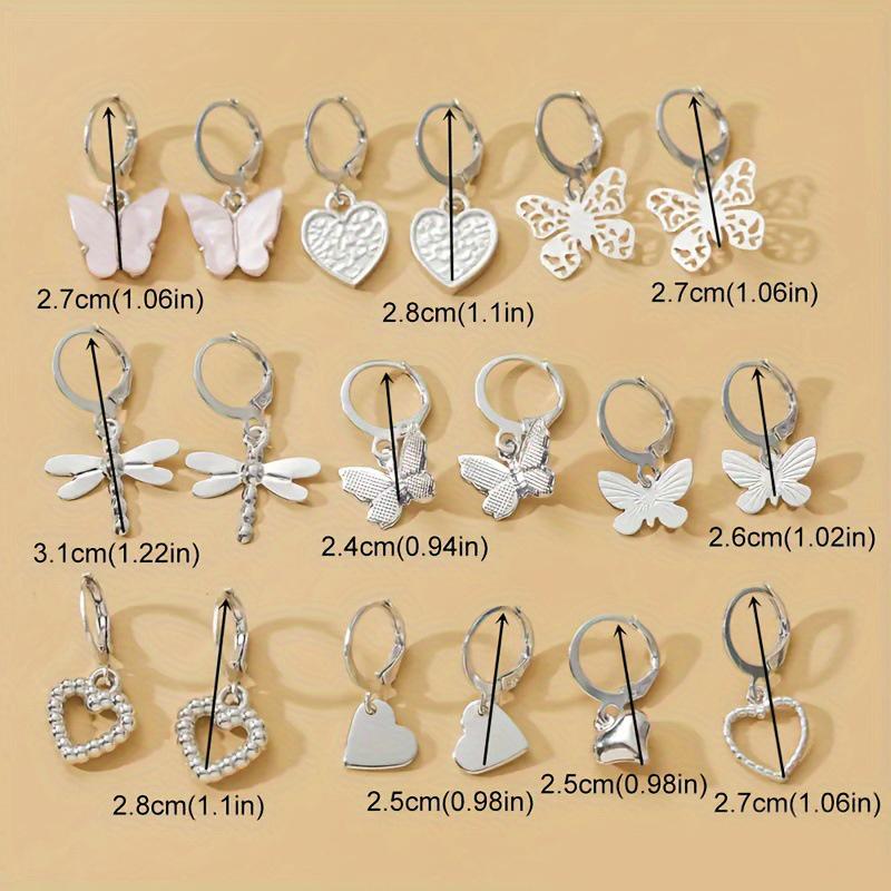 9Pcs/Set Cute Butterfly Heart Drop Earrings Set Gold Silver Color Geometric Metal Earrings Jewelry Accessories Gifts