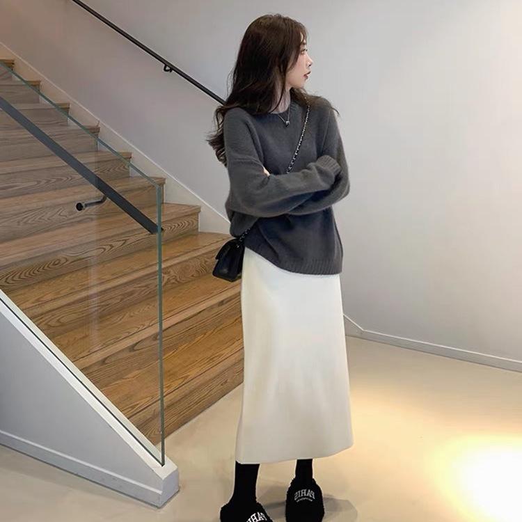 Elegant Office High Waist Women's Autumn Winter French Lazy Thickened Knitted Midi Skirt Popular Winter Outfit Pencil Half Skirt