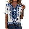 Women's Casual Floral Print V-Neck Short Sleeve T-Shirt Top with Decorative Buttons for Everyday Wear