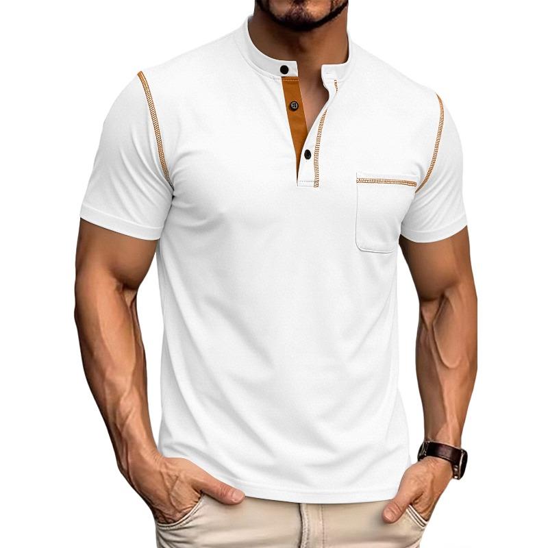 Herren Übergröße Farbblock Casual Sport-Poloshirt mit Henley-Ausschnitt, Atmungsaktiv und Schnelltrocknend