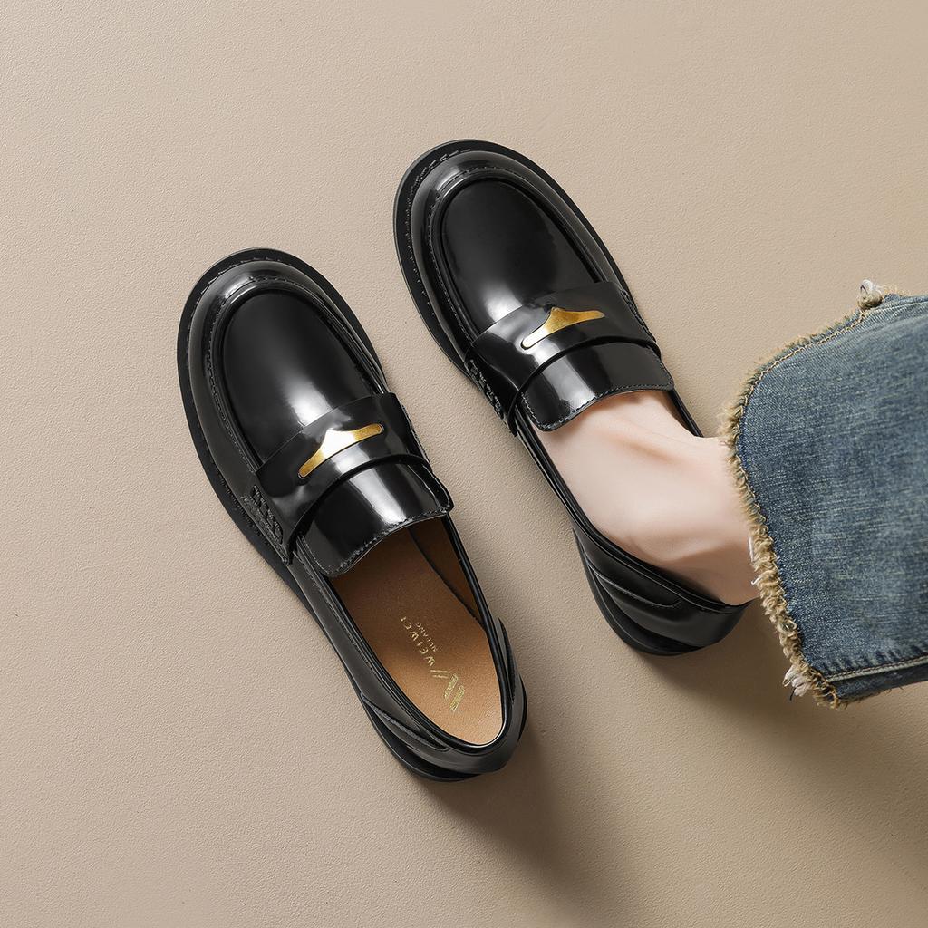 8107-11 platform-soled small leather shoes women's British single shoes women's retro commuter gold coin loafers