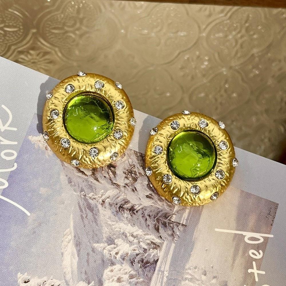 1 Pair Sparkling Design Green Crystal Earrings Green Crystal Sparkling Earrings Women Jewelry