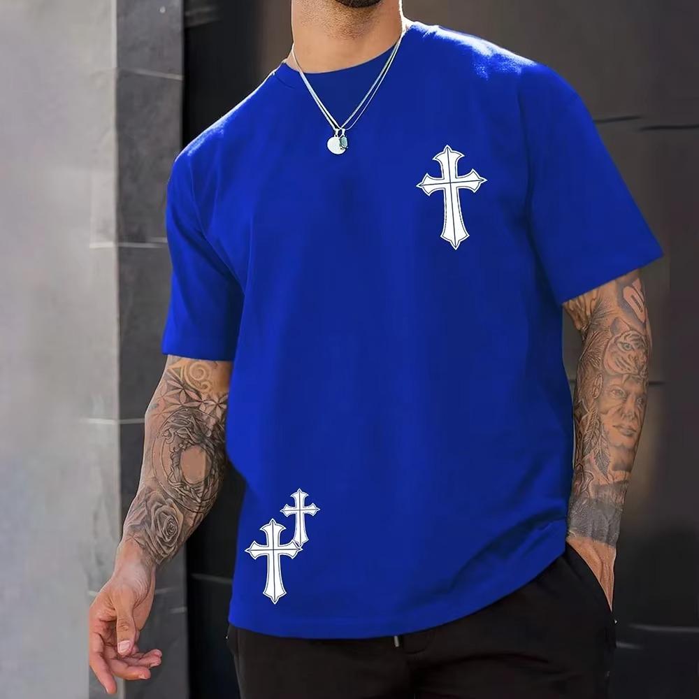 

Футболка с графическим принтом в стиле хип-хоп с крестом 2024 года, свободные футболки с коротким рукавом и круглым вырезом, новая повседневная мужская одежда XXXXXL синий